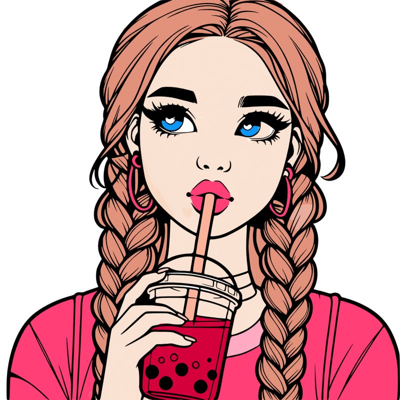 realistic girl with braided hair drinking boba
