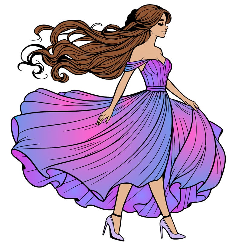realistic woman in a dress flowing in the wind