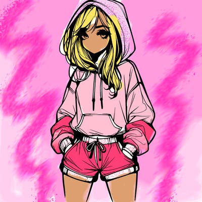 realistic girl in shorts and hoodie