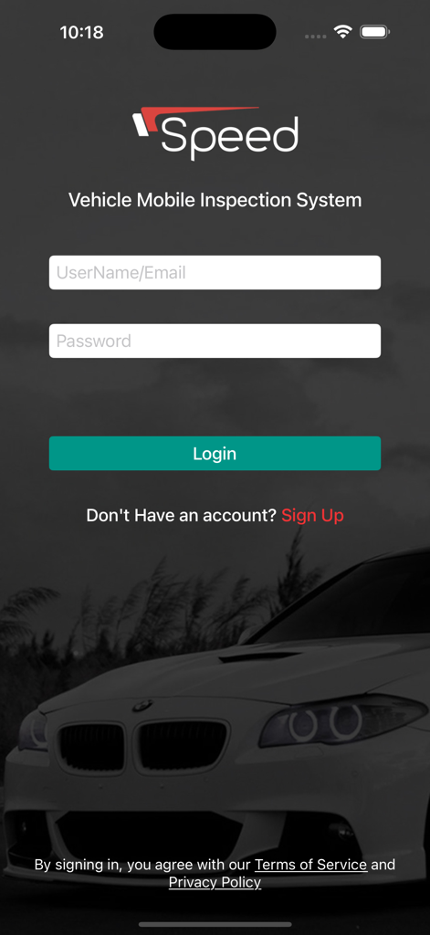 Pantalla de inicio de sesión del sistema de Inspección Móvil de Vehículos VMI con campos de entrada para nombre de usuario y contraseña.