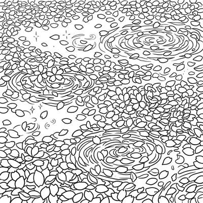 Discover the delicate beauty of countless fallen cherry blossom petals in this intricate coloring design. Perfect for a calming artistic session, bringing the serene essence of spring to life.