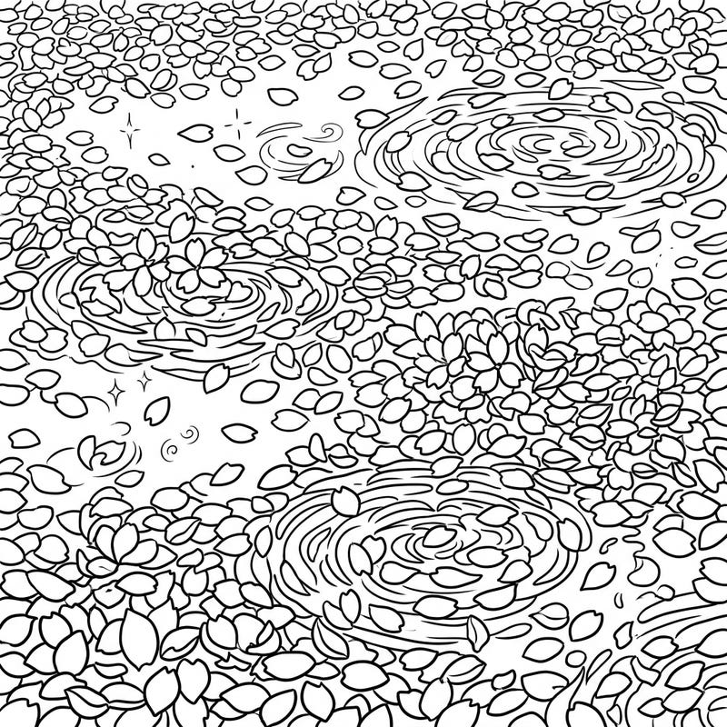 Discover the delicate beauty of countless fallen cherry blossom petals in this intricate coloring design. Perfect for a calming artistic session, bringing the serene essence of spring to life.