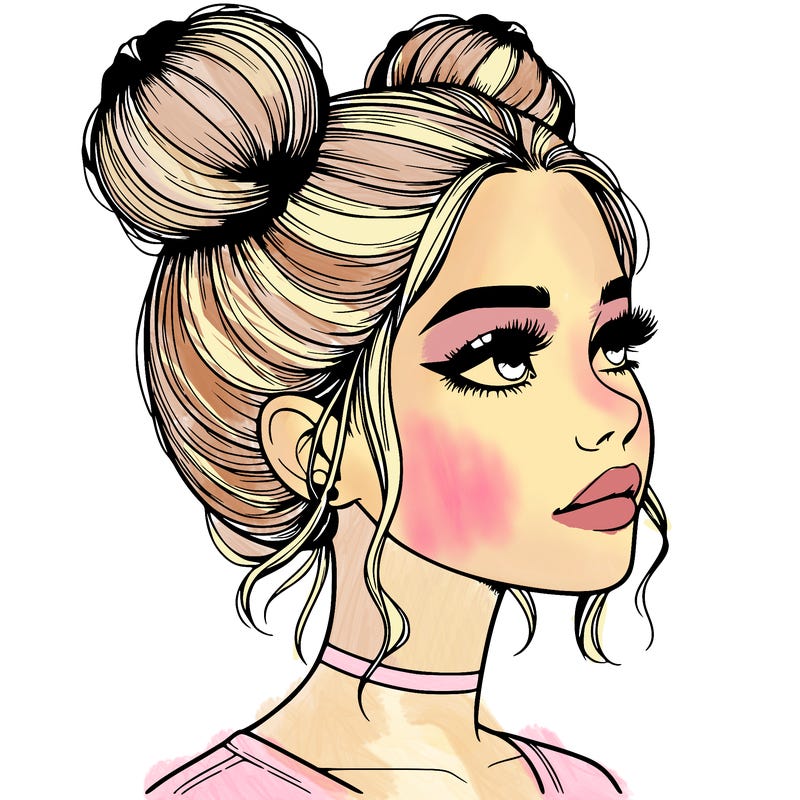 realistic girl with buns on the top of her head