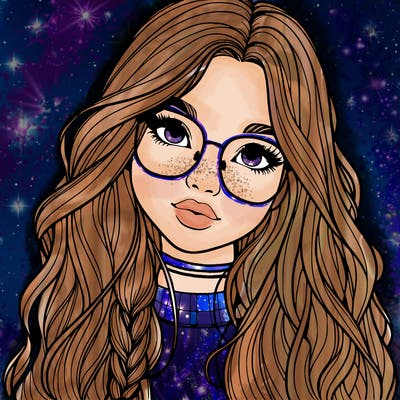 girl with long hair and freckles and glasses realistic