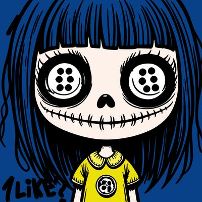 creepy girl with button eyes