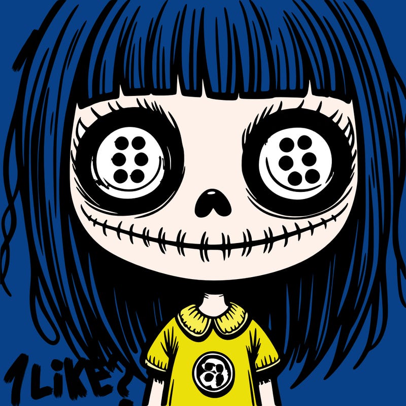 creepy girl with button eyes