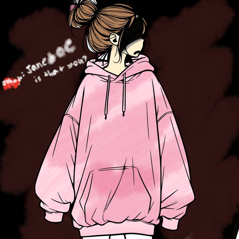 realistic girl with a oversized sweatshirt on and a bun