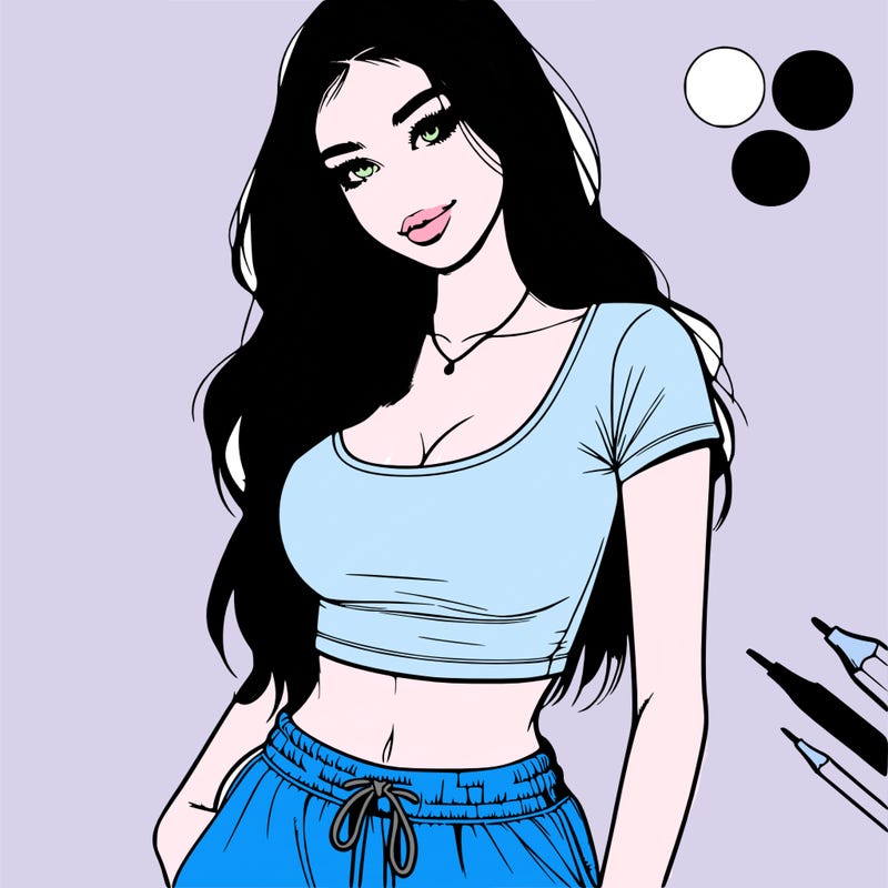 beautiful girl cropped tshirt and sweatpants realistic