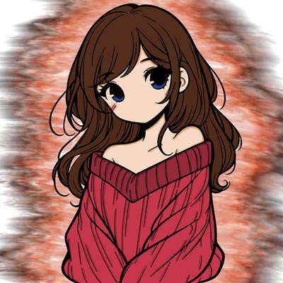 shy pretty girl wearing a sweater that is falling off one shoulder portrait