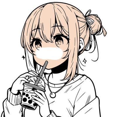 manga character drinking boba