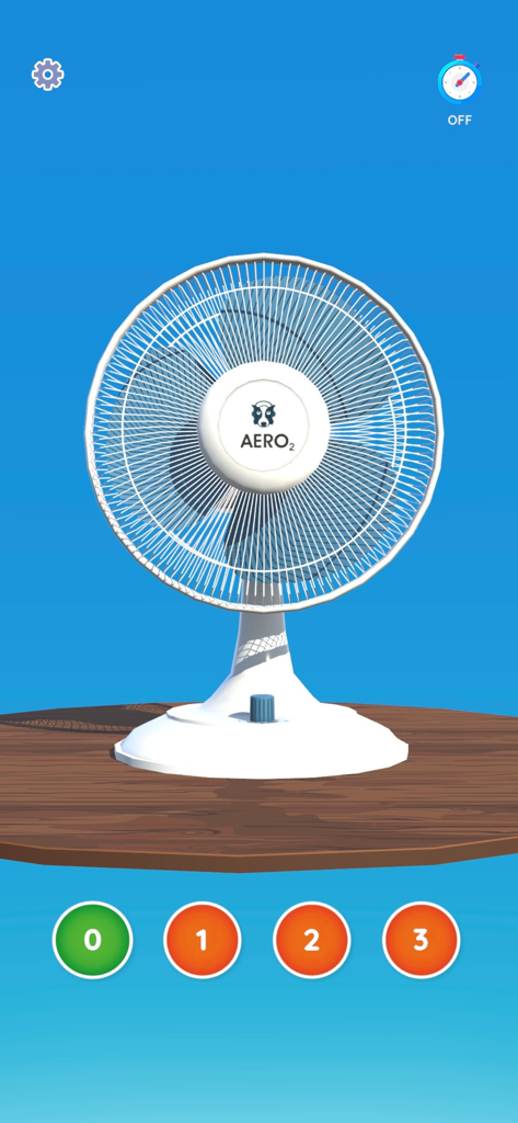 Fan Simulator - Un ventilador de escritorio blanco virtual realista con tres configuraciones de velocidad y un temporizador para ayudar al sueño con ruido blanco.