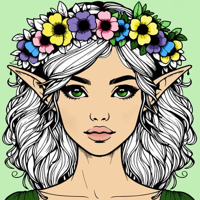 realistic female elf with flower crown