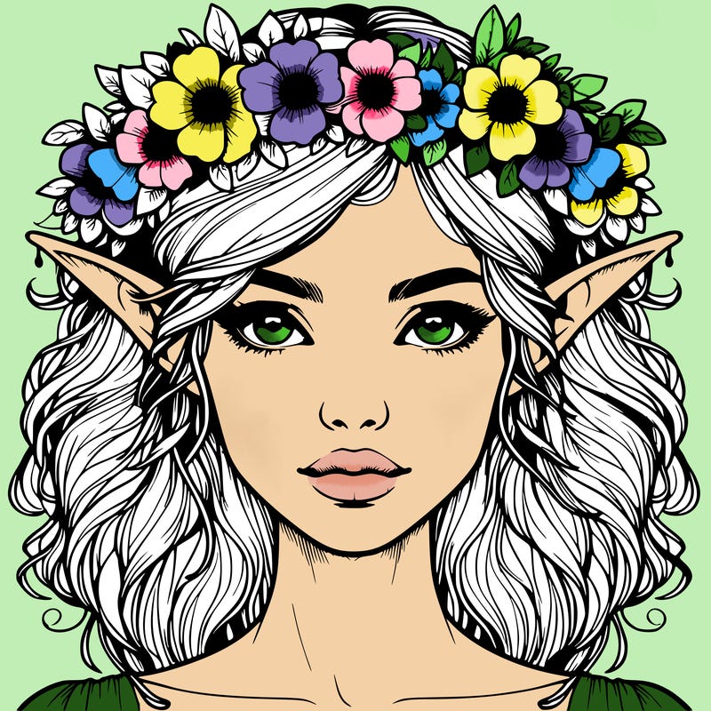 realistic female elf with flower crown