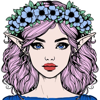 realistic female elf with flower crown