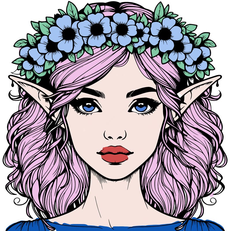 realistic female elf with flower crown