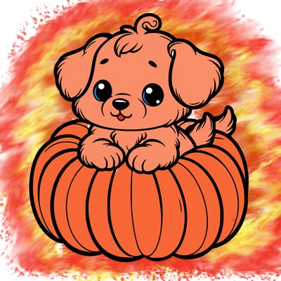 cute little puppy in a pumpkin
