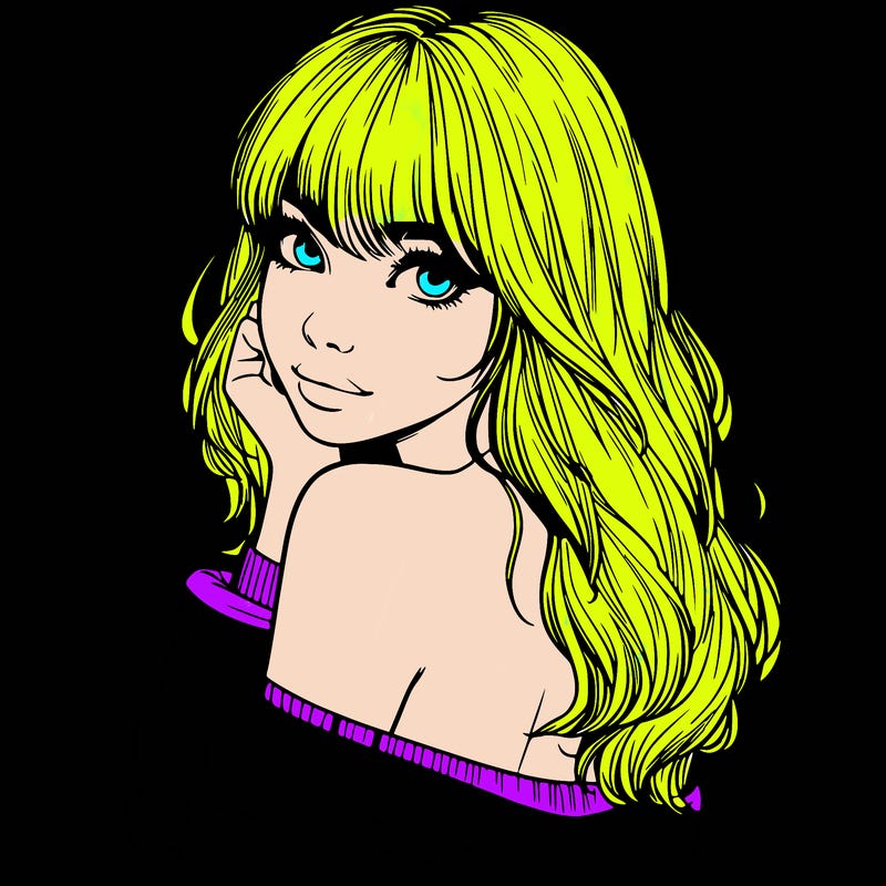 realistic girl with bangs looking over her shoulder