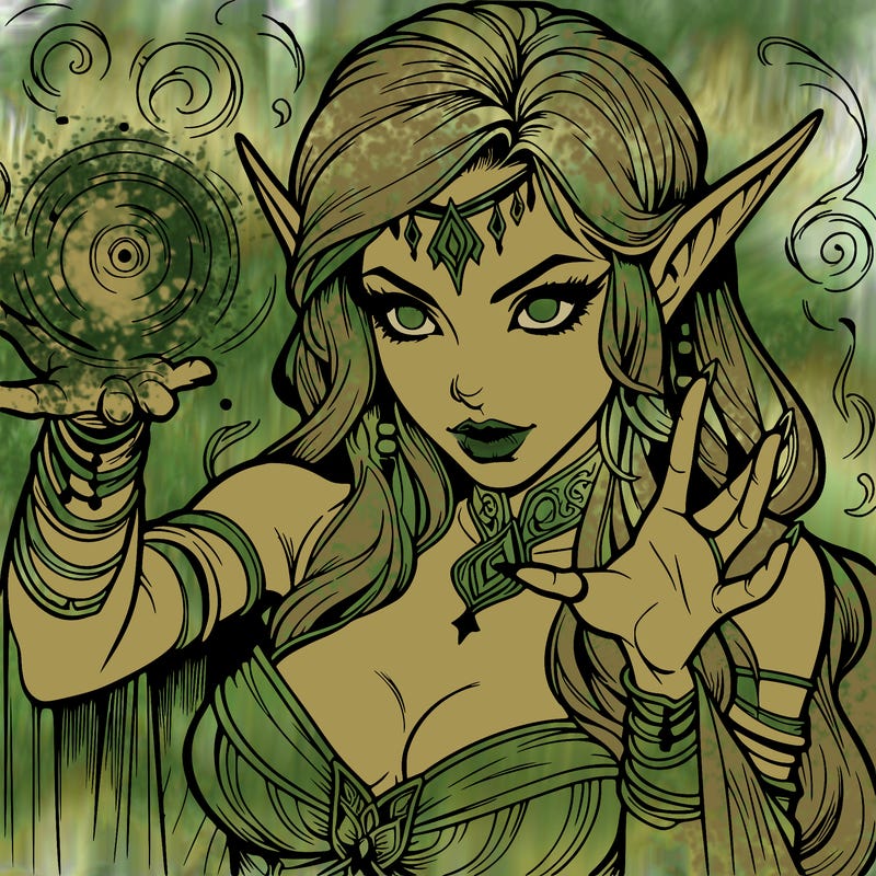 realistic scary beautiful elf sorceress casting spell