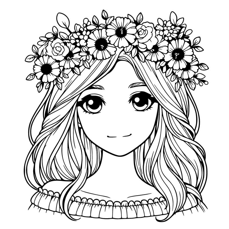girl with flowers crown realistic