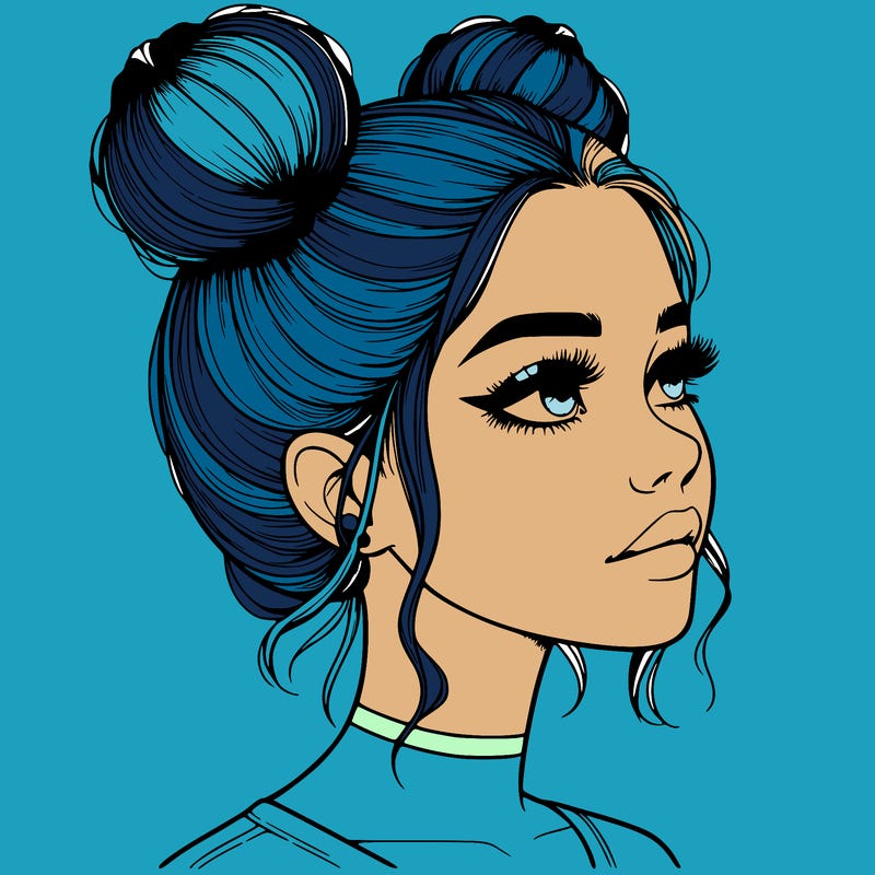 realistic girl with buns on the top of her head