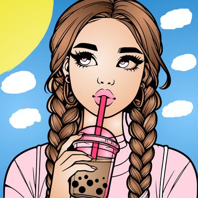 realistic girl with braided hair drinking boba