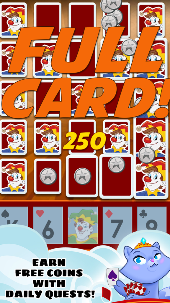 A full card win message in Slingo Showcase with silver coins and a blue cat mascot
