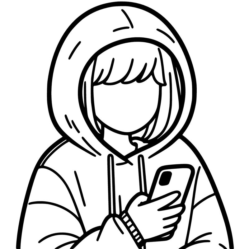 person in a hoodie on her phone