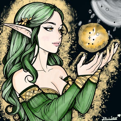realistic elf girl doing magic