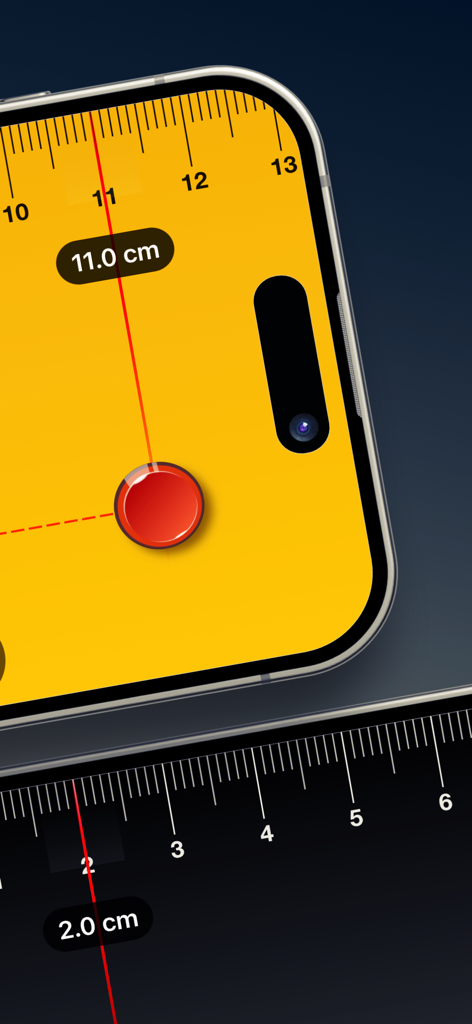 Ruler, Measuring Tape - AR App - Digitale Lineal- und Maßbandoberfläche auf einem Smartphone-Bildschirm, die Zentimetermessungen anzeigt