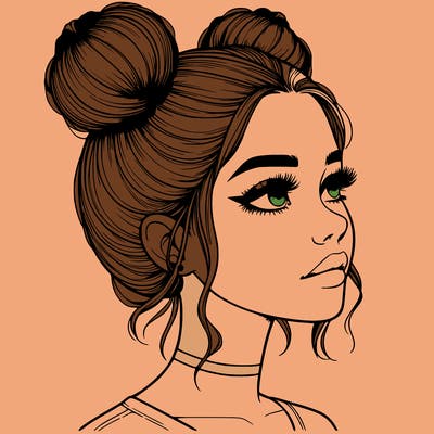 realistic girl with buns on the top of her head