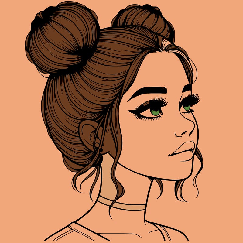 realistic girl with buns on the top of her head