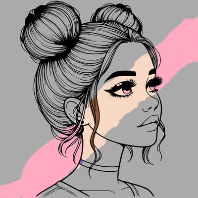 realistic girl with buns on the top of her head