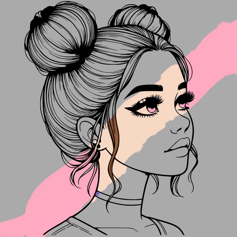 realistic girl with buns on the top of her head