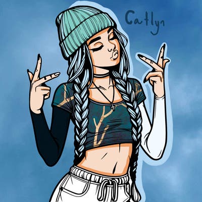 realistic teenage girl with braids and a beanie and crop top doing 🫶🏼