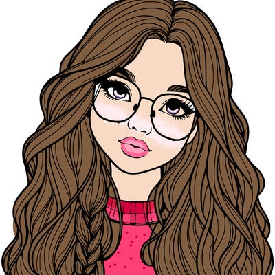 girl with long hair and freckles and glasses realistic