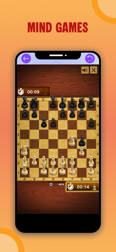 No Wifi Games: Play offline - 와이파이 없이 즐기는 게임 앱의 마인드 게임 섹션에서 체스 경기를 보여주는 스마트폰 화면