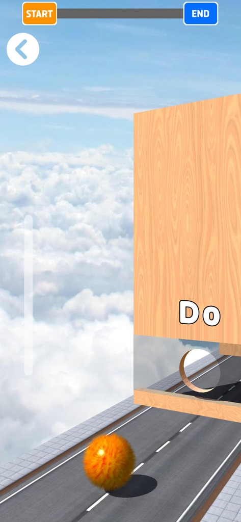 Voice Through - An orange fluffy ball moving towards a wooden wall with the musical note Do in a vocal pitch training game.