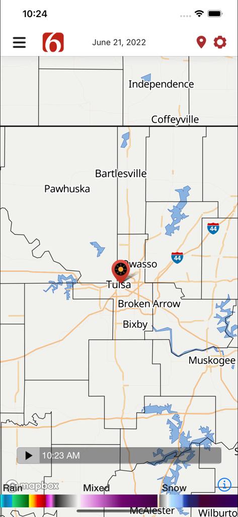 News on 6 Weather - Interactive weather radar map of Tulsa and Northeastern Oklahoma area on the News on 6 app.