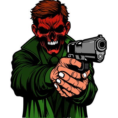a scary man with a gun realistic