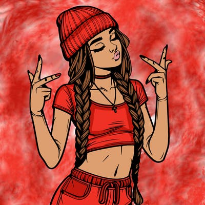 realistic teenage girl with braids and a beanie and crop top doing 🫶🏼