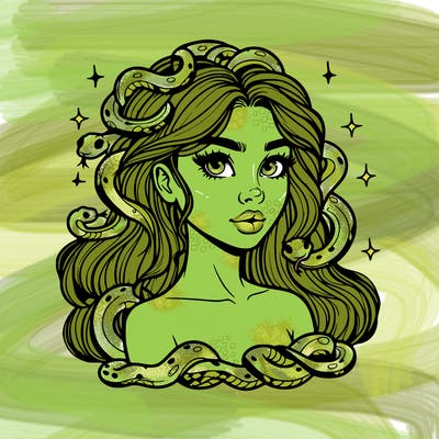 realistic girl with snakes as hair