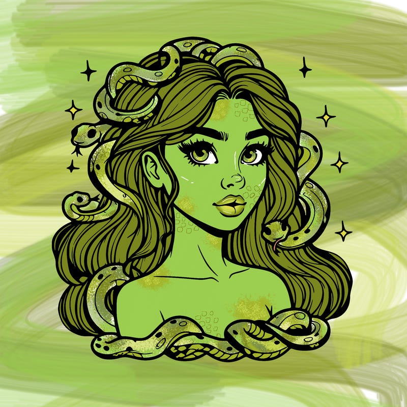 realistic girl with snakes as hair