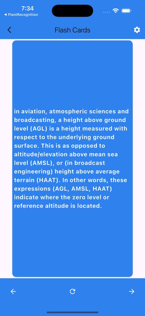 Aerospace Engineering Terms - Aerospace engineering flash card explaining height above ground level