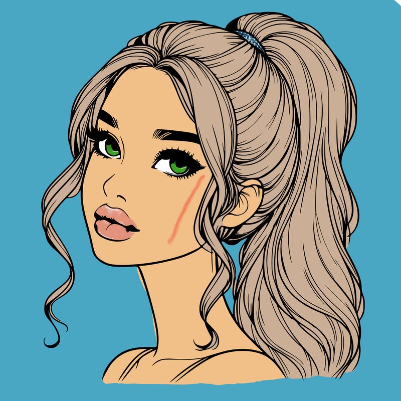 realistic girl with a ponytail on her hair and lips