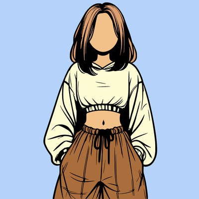 realistic girl faceless with baggy pants and a crop top