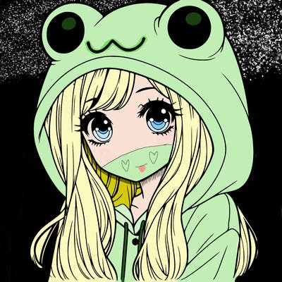 a pretty girl wearing a frog hoodie portrait with long hair