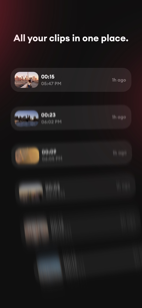 썸네일과 녹화 시간을 보여주는 캠코드 앱 내 비디오 클립 목록