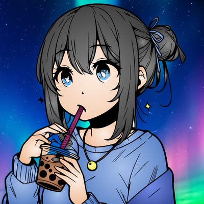 manga character drinking boba