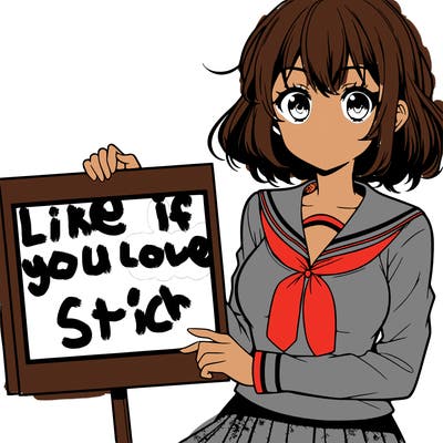 manga character girl holding a blank sign