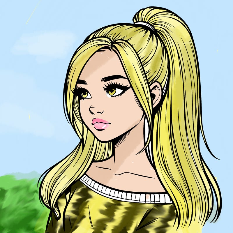 realistic girl with a high ponytail
